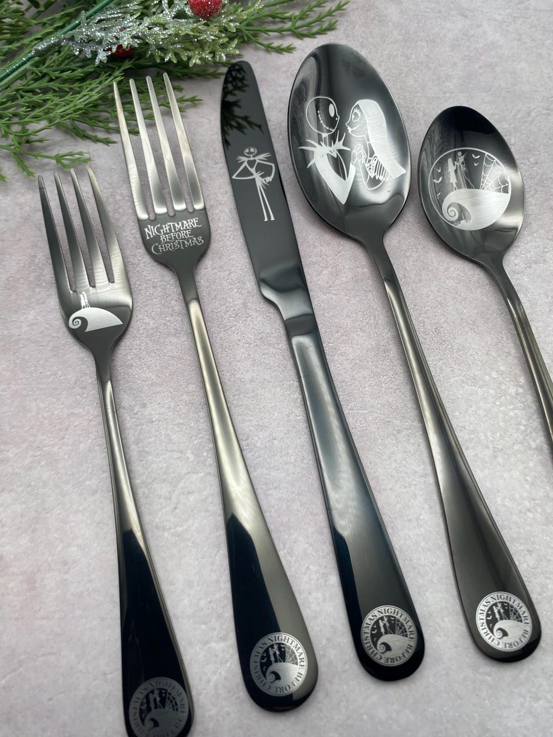 5 Piece Black Silverware Set - Christmas Nightmare - Kitchen Utensil ...