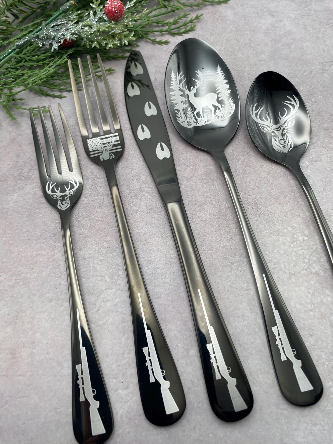5 Piece Black Silverware Gift Set - Deer Collection - Kitchen Utensils ...