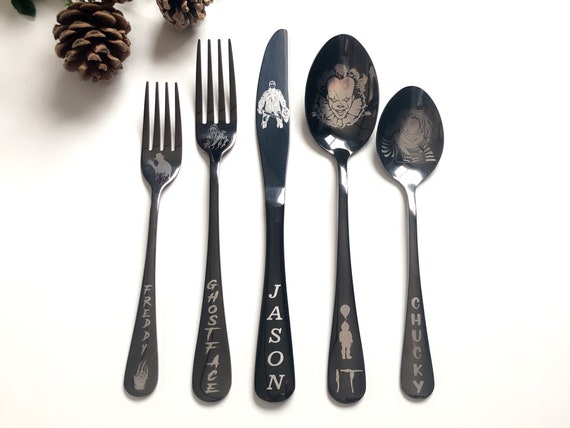 5 Piece Black Silverware Gift Set Halloween Horror Collection