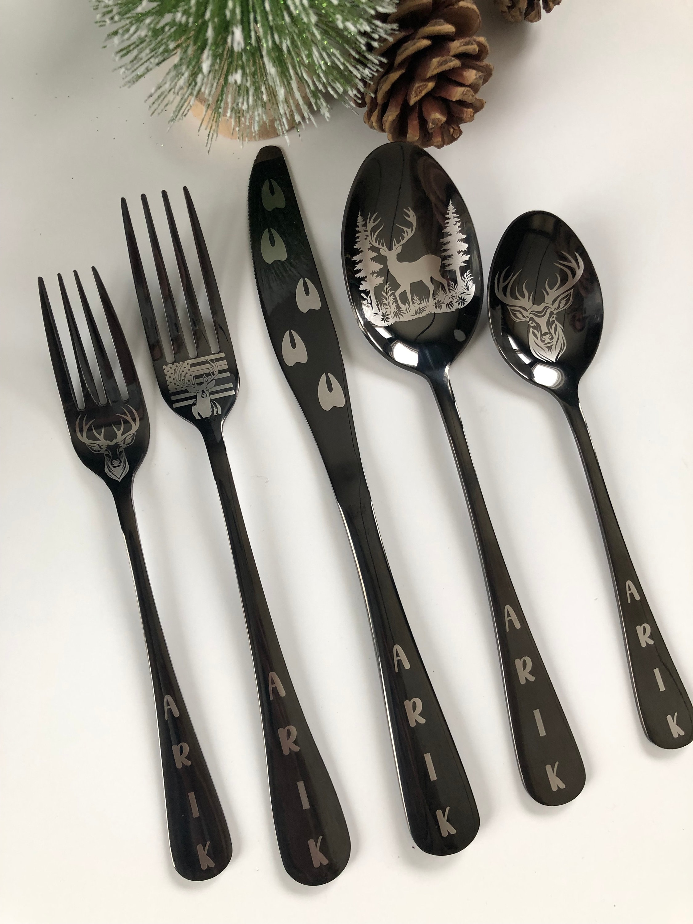 5 Piece Black Silverware Gift Set - Deer Collection - Kitchen Utensils ...