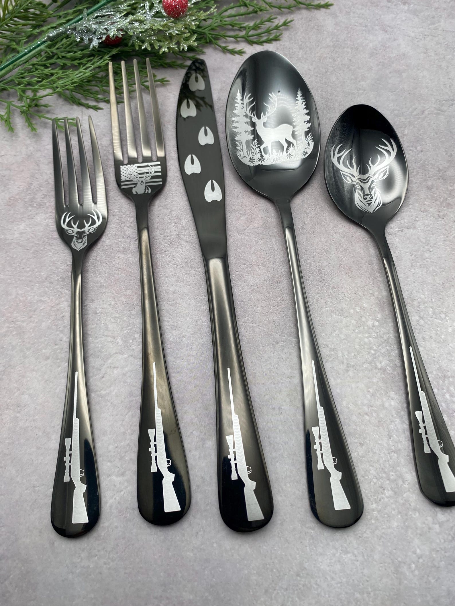 5 Piece Black Silverware Gift Set - Deer Collection - Kitchen Utensils ...