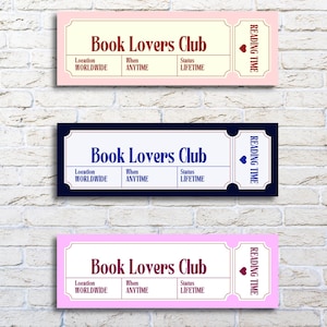 Book Lovers Club Ticket Bookmark | 3 Pieces Bookmark | Book Club Printable Bookmark | Digital Download | 2x6 Inch Bookmark Printing