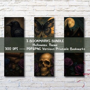 Halloween Bookmark Set | Bookmark Bundle | Dark Halloween Themed 3 Pieces Set | Digital Bookmark Set | 2x6 Inch | Easy To Print