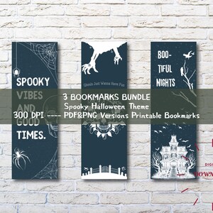 Spooky Halloween Bookmark Set | Bookmark Bundle | Halloween Themed 3 Pieces Set | Digital Bookmark Set | 2x6 Inch | Easy To Print