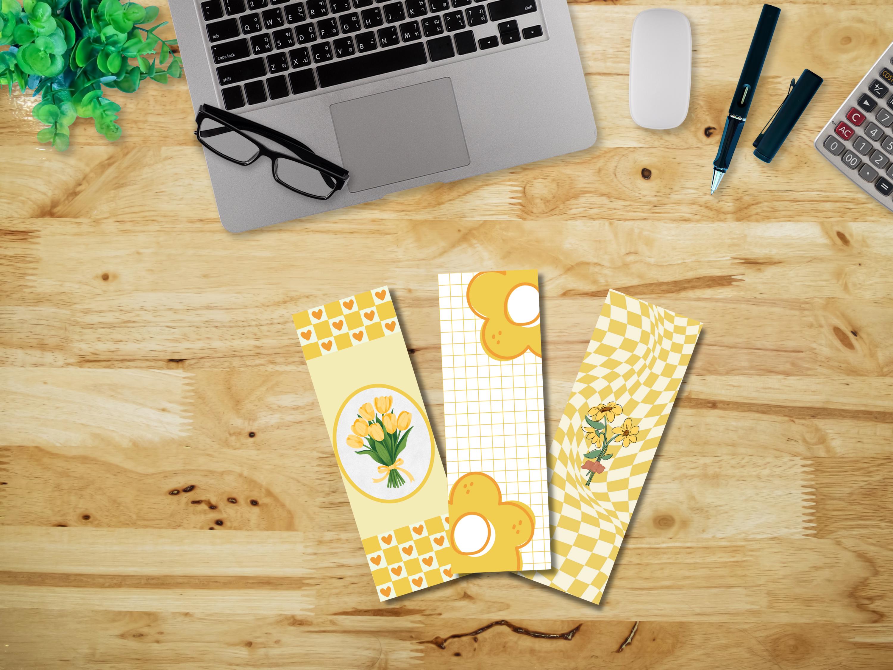 Yellow Floral Bookmarks | 3 Pieces Bundle | Digital Bookmarks | Instant ...