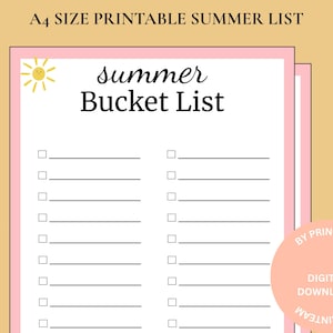 Lista de verano imprimible / Lista de deseos de verano imprimible tamaño A4 / Cosas que hacer este verano / Planificador de verano tamaño A4 / Aventuras de verano imprescindibles