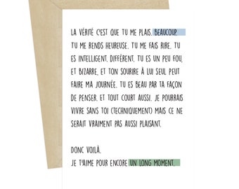 D5 - Un long moment | Greeting card | LOVE CARD | Husband | French card | Funny card | Made in Québec