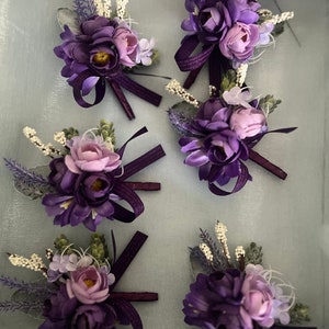 set of 6 purple and lilac buttonholes