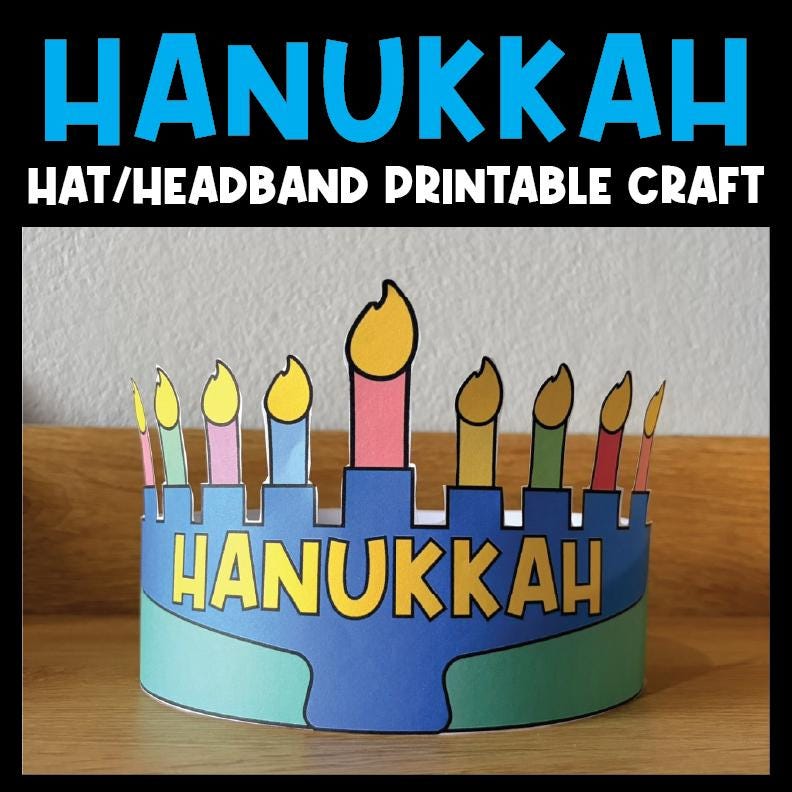 Hanukkah Hat Craft Printable, Menorah Crown Headband, Hanukkah…