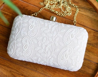 White Fabric Clutch Bag, Handmade clutch, Handbag, Bridal clutches, Evening Party Bag, Gift For Her, Purse, Women Bag, Gifts