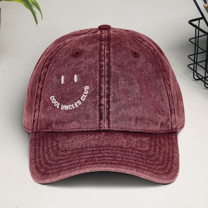 Cool Onkel Club Mütze – Lustiges Geschenk für coolen Onkel, Ästhetischer Vintage-Stil Baumwoll Smiley Face Cap, Trendige Geschenkidee für Männer _k