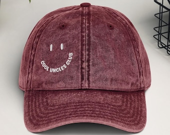Cool Uncles Club Embroidered Hat – Funny Gift for Cool Uncle, Aesthetic Vintage Style Cotton Smiley Face Cap, Trendy Gift Idea for Men _k