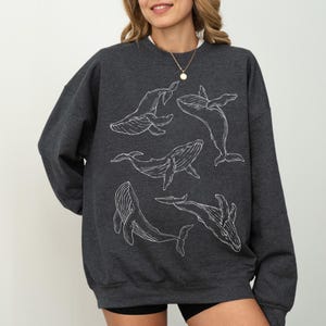 fine line art humpback whale sweater grey