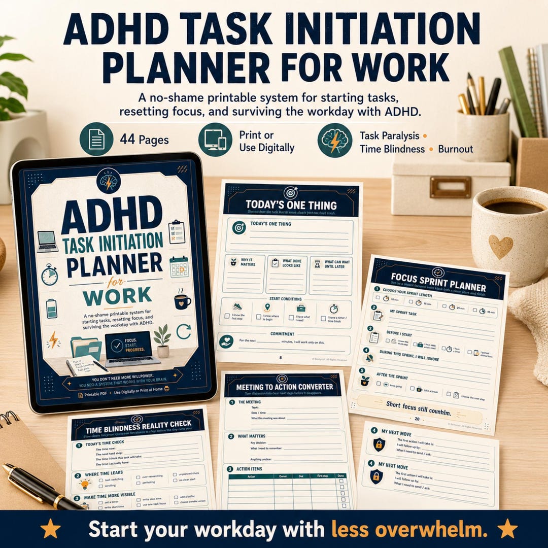 ADHD Task Initiation Planner for Work - Executive Dysfunction Workbook ...