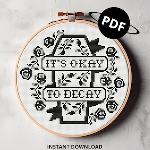 It's Okay to Decay - Kreuzstich Stickmuster - Sarg und Rosen gothic Kreuzstichmuster