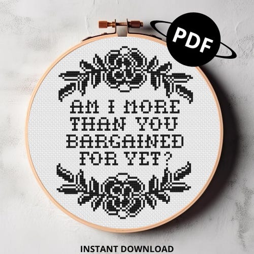 Am I More Than You Bargained For Yet - cross stitch digital pdf pattern - FOB emo tattoo style xstitch
