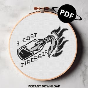 I Cast Fireball - cross stitch digital pdf pattern - molotov cocktail tattoo DND xstitch