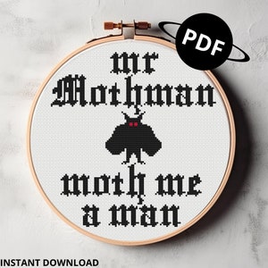 Mr Mothman - cross stitch digital pattern - gothic funny paranormal cryptid cross stitch