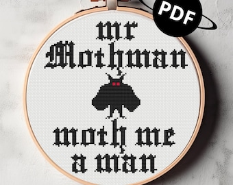 Mr Mothman - cross stitch digital pattern - funny gothic paranormal cryptid