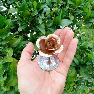 Copper rose, copper rose with stand, 7th anniversary gift, copper anniversary, copper sculpture, copper gift, forged rose, copper art object