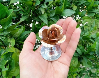 Copper rose, copper rose with stand, 7th anniversary gift, copper anniversary, copper sculpture, copper gift, forged rose, copper art object