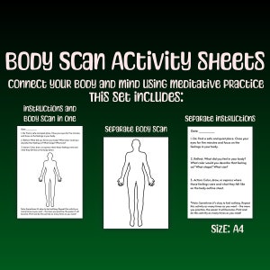 Activiteitenblad bodyscan-therapeut voor geestelijke gezondheid Hulp downloaden en afdrukken voor A4-papier Therapiegids om lichaam en geest te verbinden