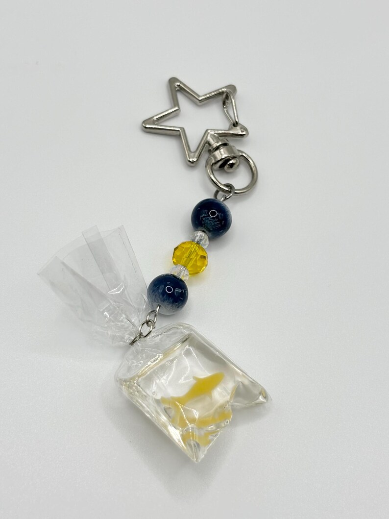 Silly Fish Keychain Fish Bag Keychain Handmade With Blue Beads and Star Shaped Clasp Over 3 ...