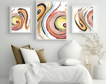 Conjunto de 3 impressões de arte abstratas coloridas: decoração moderna para casa (download digital)