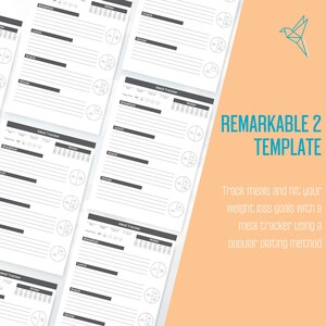 Meal Portion Tracker for use with ReMarkable 2 Tablet, Weight Loss Tracker, Portion Method Diet Planner, Meal Planner digital download