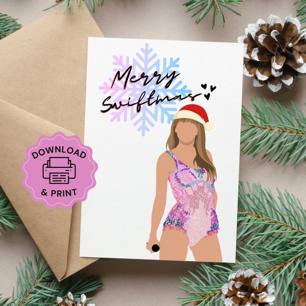 Taylor Swift Christmas Card, Merry Swiftmas - Funny Xmas Card, Taylor Swift Merchandise, Eras Tour - Lover - Gift for Teen - Digital Print