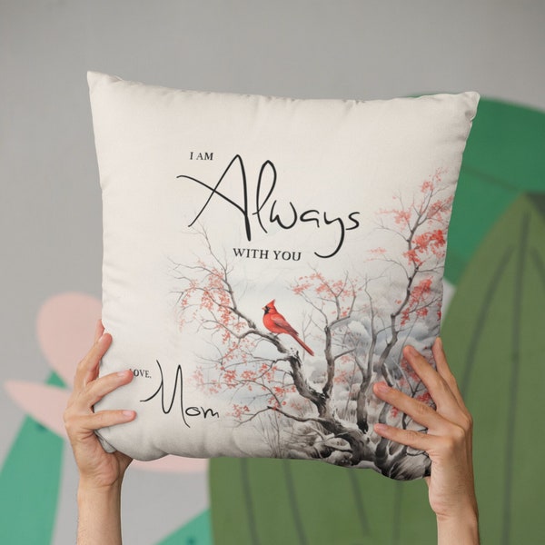 Red Cardinal Pillow, I Am Always With You, Personalized Christmas Pillow, Cardinal Watercolor, Memorial Christmas Pillow, In Memory of Gift