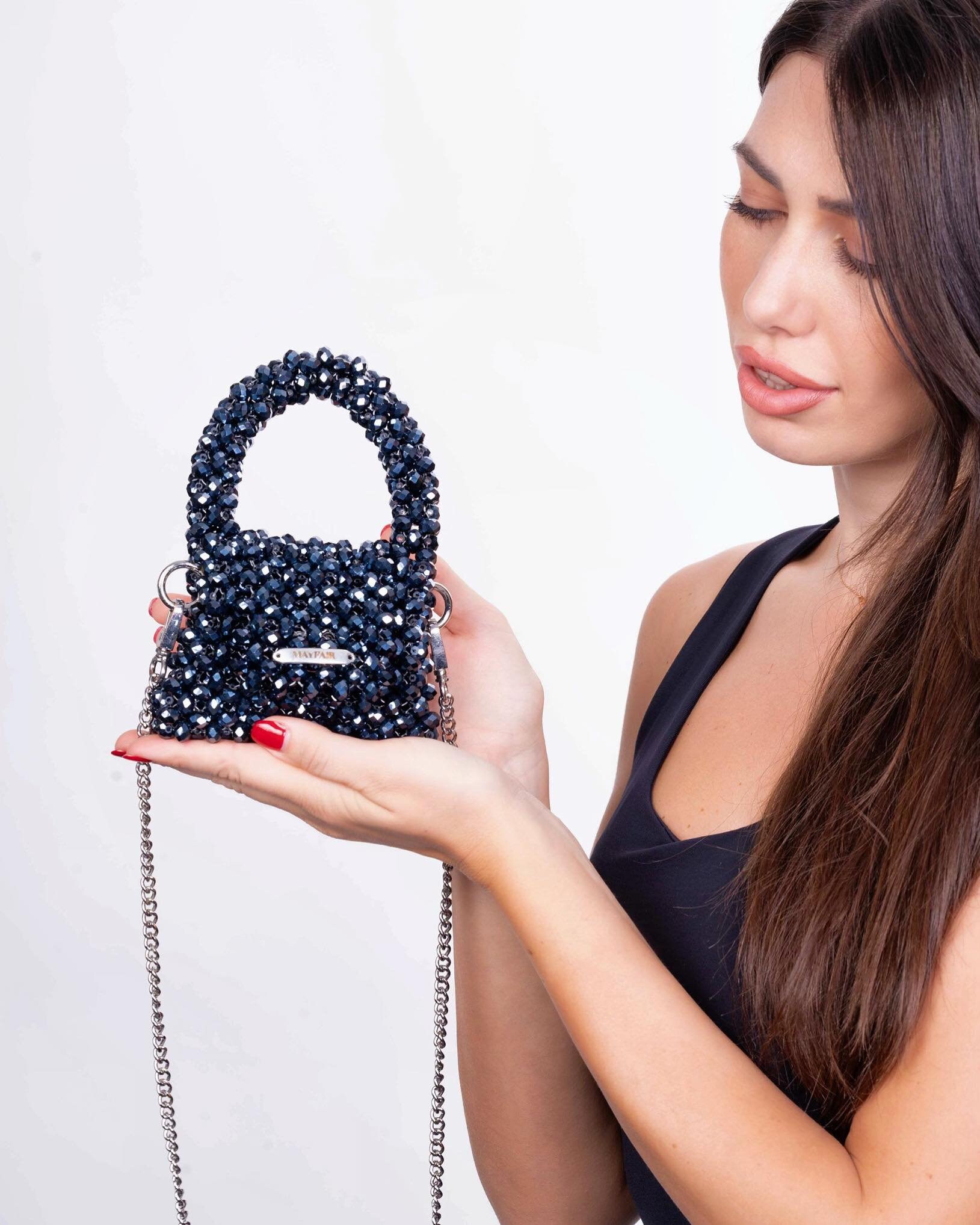 Small Locò Shoulder Bag With Crystals for Woman in Silver