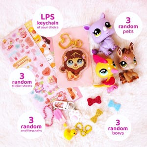 Mystery Box LPS Littlest Pet Shop - 3 zufällig ausgewählte Tiere, Löwe Schlüsselanhänger und mehr / bitte die Beschreibung lesen!