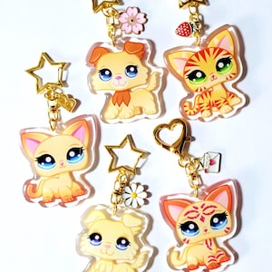 LPS コリー＆ショートヘア キャットキーホルダー 小さなチャーム付き - 5種類のパターンからお選びいただけます | 2インチ アクリルエポキシチャーム