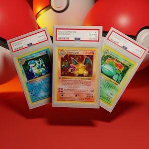 Pinbundel: basisset 1999, eerste editie Shadowless Charizard, Blastoise, + Venusaur Graded 10 emaille pin