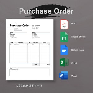 Purchase Order | Order Form Editable | Editable & Printable PDF/ MS Word/ MS Excel / Google Docs/ Google Sheets Template
