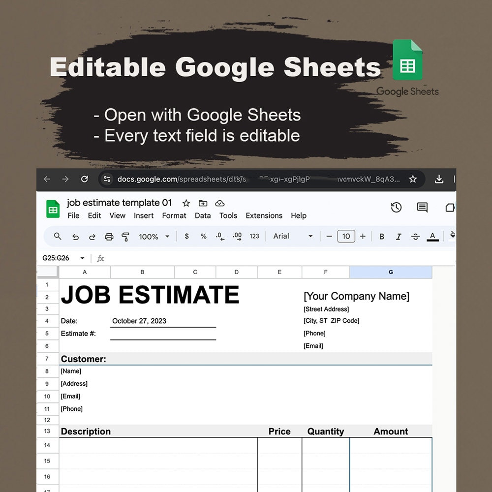Job Estimate Template Contractor Estimate Job Estimate Editable