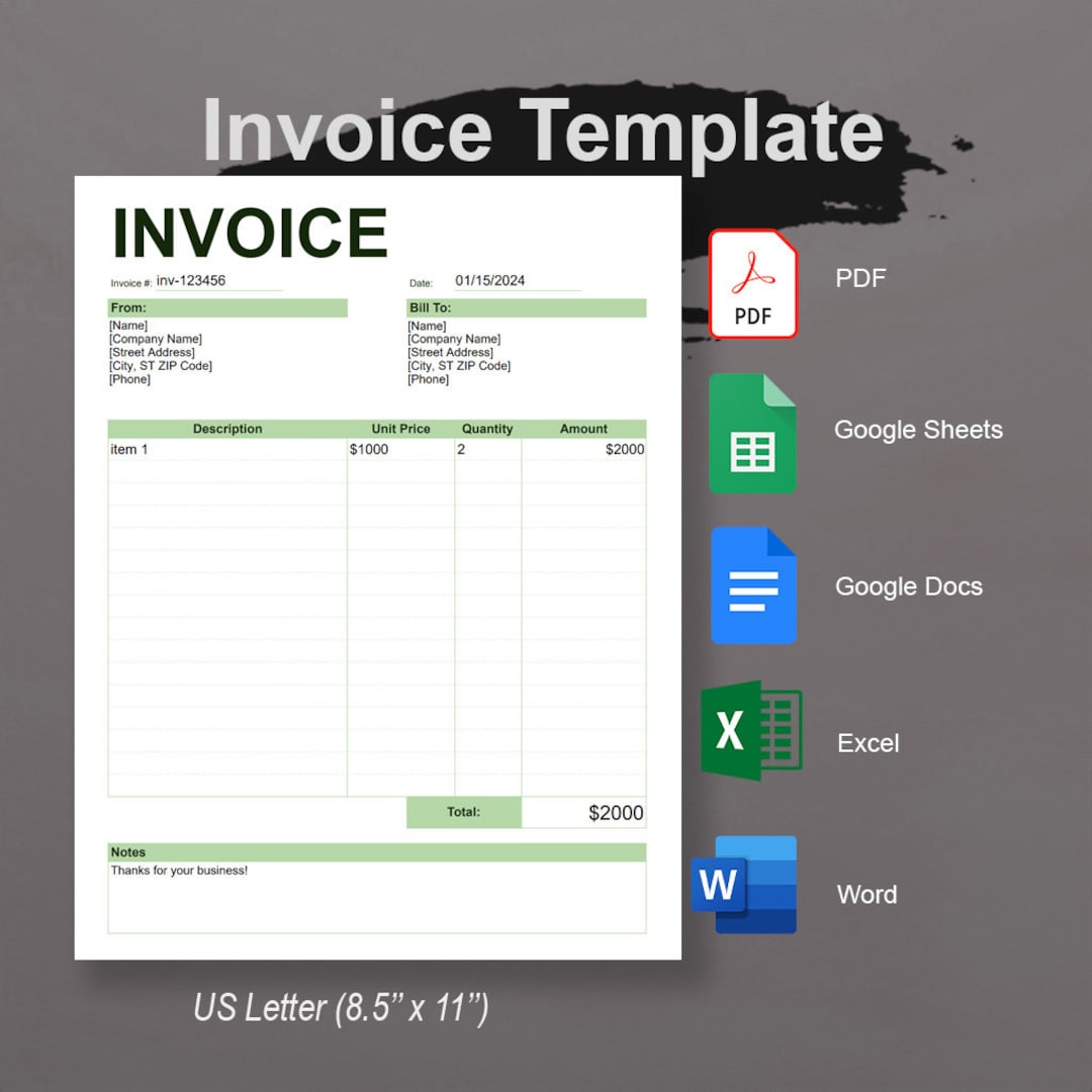 Business Invoice Simple Invoice Template Editable & Printable PDF/ MS ...