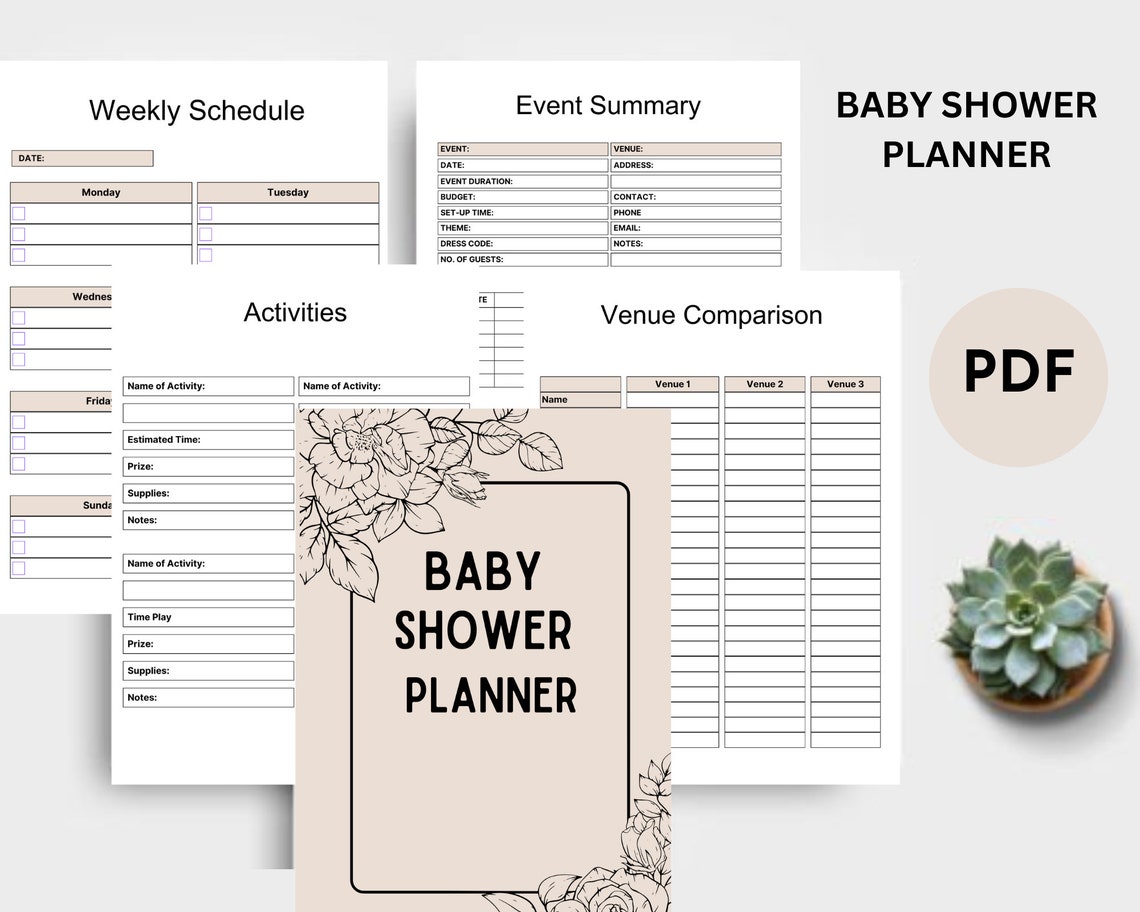 Printable PDF Baby Shower Planner, Baby Shower Planner, Planning a Baby ...