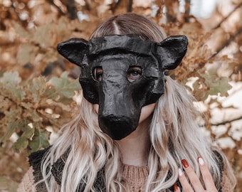 Black sheep mask, paper mache mask,masquerade ball mask , animal mask