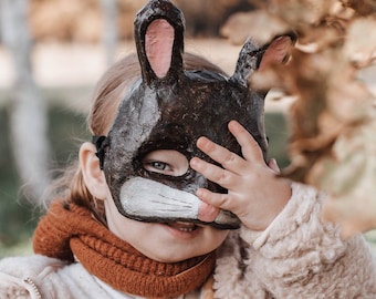 Rabbit paper mache mask, Bunny mask, animal mask, mask for children, mask for adult