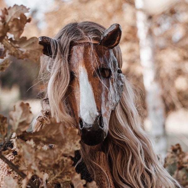 Horse mask, paper mache mask, full face mask, animal mask