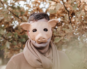 Pig mask,  paper mache mask, masquerade, photo shoot prop