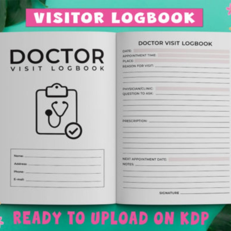 Printable Doctor Visit Tracker Doctor Visit Log Book Digital Download Patient Log Book KDP Print ...