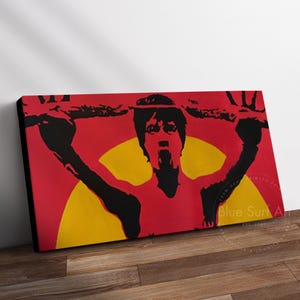 Martial Arts Legend-Inspired Wall Art – Dynamic Pop Art Canvas, Hand-Painted Oil, Kung Fu Decor for Game Room or Studio Red Canvas