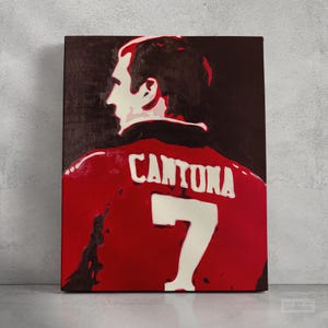 Eric Cantona Footballer Pop Art Painting Available both Original Hand Painted Oil on Canvas and Prints Perfect Gift Art for Footballer Fans