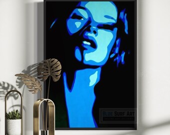 90s Supermodel Pop Art: Hand-painted Oil Canvas - Fashion Icon