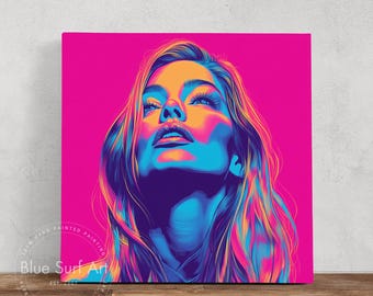 ポップアートの女性キャンバス - カラフルな女性の肖像画の壁アート