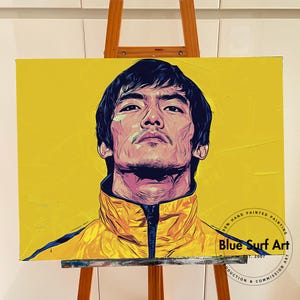 Martial Arts Legend-Inspired Wall Art – Dynamic Pop Art Canvas, Hand-Painted Oil, Kung Fu Decor for Game Room or Studio