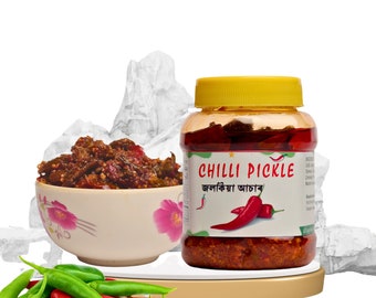 Set of 4 Handmade Spicy Green and Red chilli Pickle (250g)| No Preservative | No additive | Bhagya's Recipe
